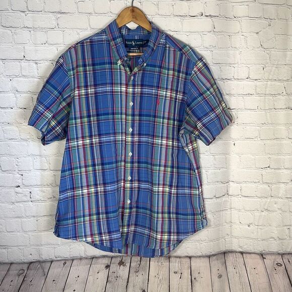 Ralph Lauren Mens Custom Fit Blue Yellow  Plaid Shirt  Button Down Shirt XL - Picture 1 of 7